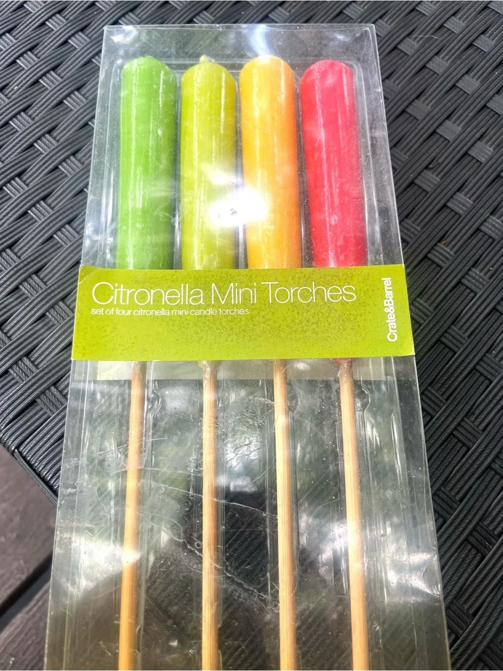 Crate&Barrel Citronella Mini Torches and Reusable tropical Cocktail ice cubes